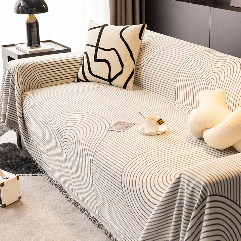 

Japanese Style Sofa Cover with Tassel, Two Sides Throw Blanket, Sofa Covers, Geometric Lines, Towel Ins, Home Decor, Tapestry