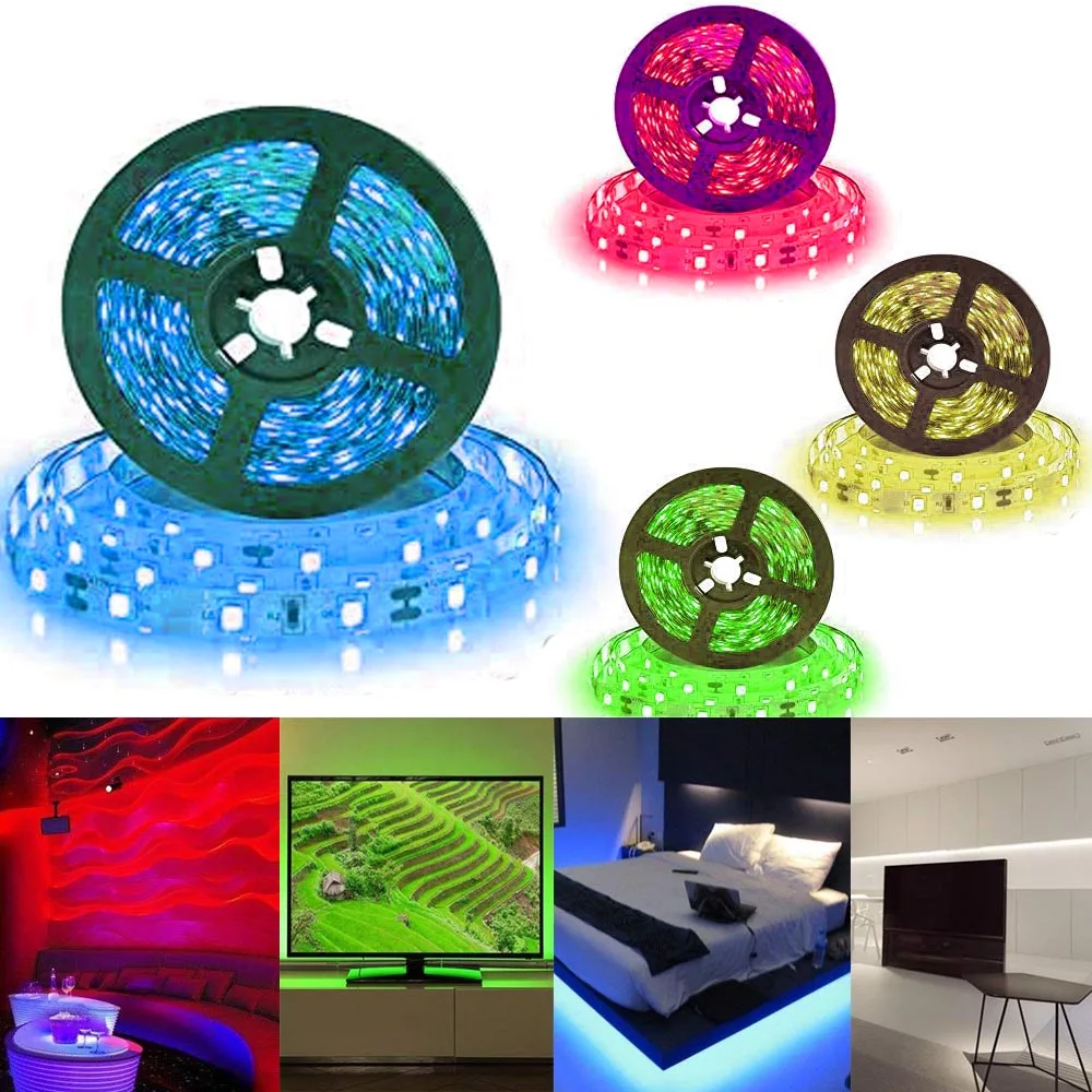 

5M LED Strip Light 60leds/M DC 12V SMD 2835 5050 RGB Tape Warm White Red Green Blue Single Color Lamp Ribbon For Room Decration