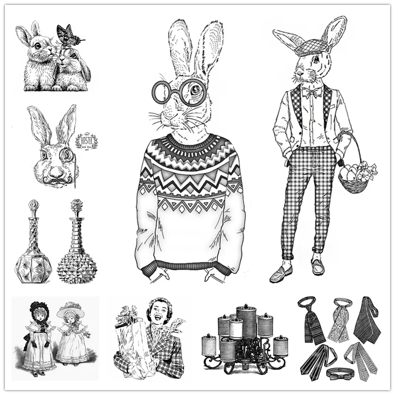

2022 New Arrivals Retro Easter Clear Stamps Girls Stamps Tie Child Bunny Lady Card Crafts No Metal Cutting Dies Scrapbooking