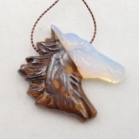 natural opalite %ef%bc%8cboulder opal carved horse head charms pendant beadjewelry accessoriesjewelry gift gemstone 43x40x10mm27 7g