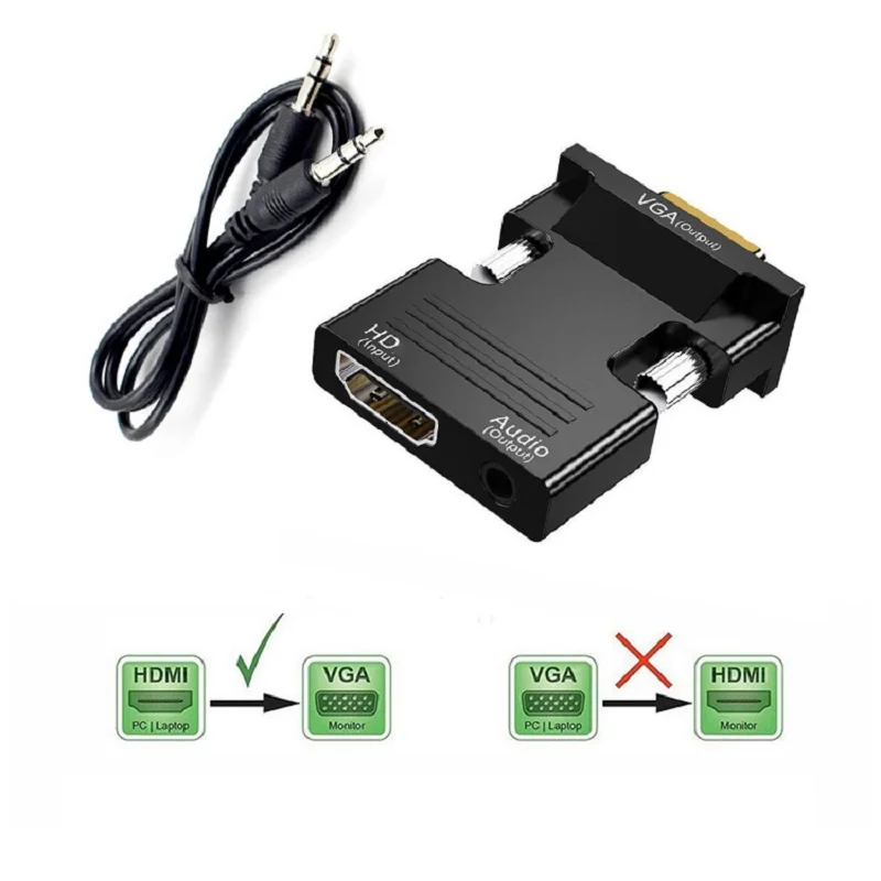 

HDMI-compatible To VGA Converter with Audio Adapter For PS4 PC Laptop TV Monitor Projector 1080P HD Female HD to Male VGA Adapt