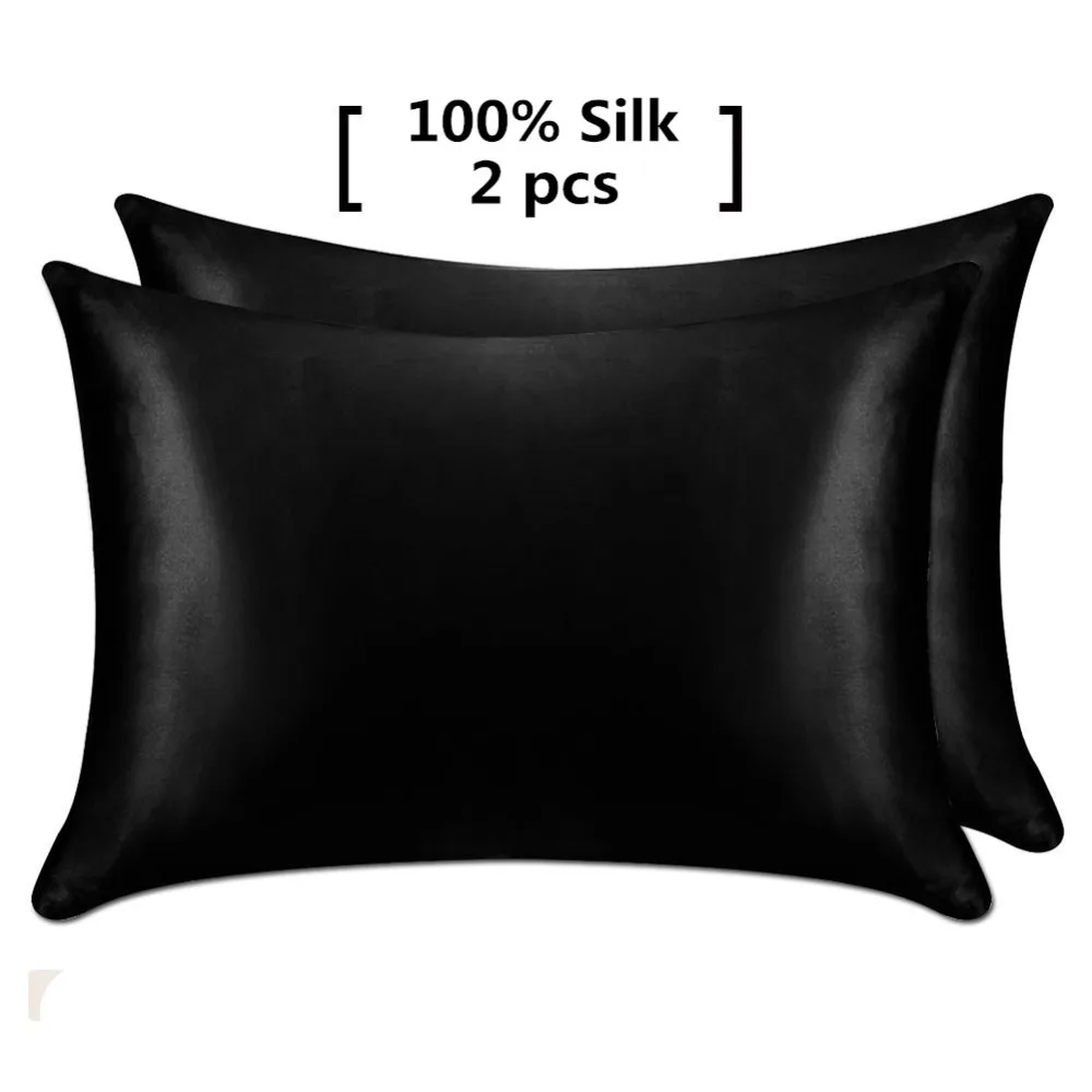 

1 Pair 100% Mulberry Silk Pillowcase with Hidden Zipper Nature Pillow Case for Healthy Standard Queen King Free Shipping