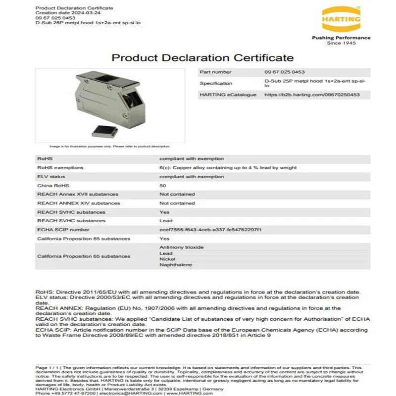 09670250453 HARTING D-Sub 3 25P верхняя/боковая розетка субминиатюрный разъем D