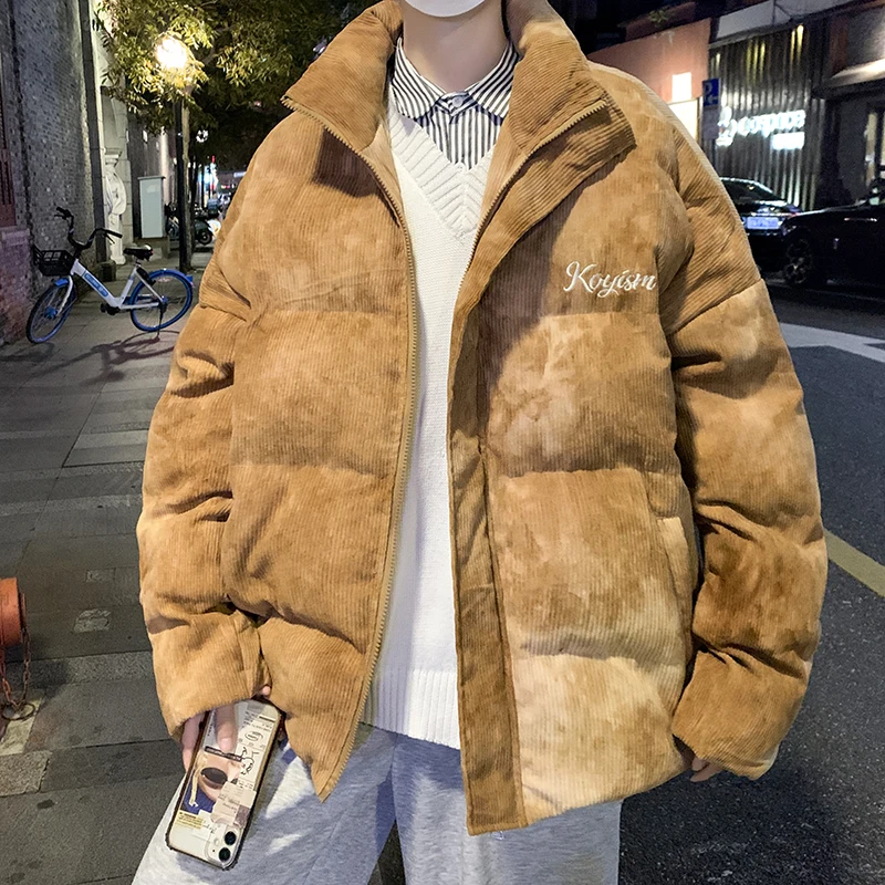 YASUGUOJI 2022 Harajuku Men's Warm Parkas Winter Coat Corduroy Cotton Oversize Winter Jackets Men Windbreaker Padded Coat Parkas