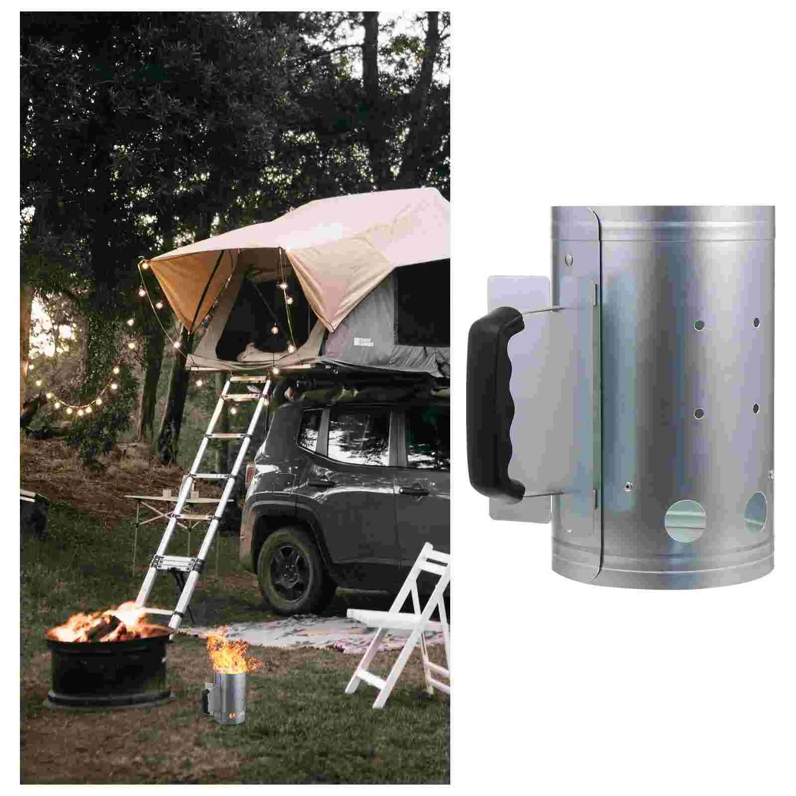 

Outdoor Griddle Grill Charcoal Bucket Chimney Lighter 27.5X17CM BBQ Barbecue Tool Silver Galvanized Sheet