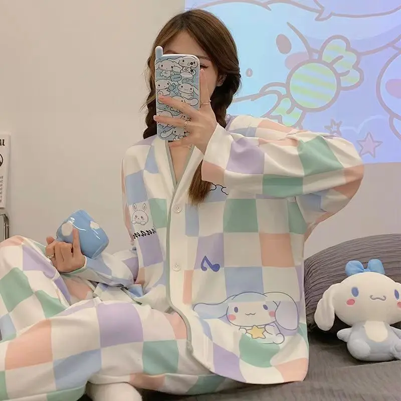 Harajuku Women Roomwear Cartoon Big Eyes Printed Pajamas Set for Young Ladies Girls Homesuit Paryty Cozy Long Sleeves Autumn Pjs