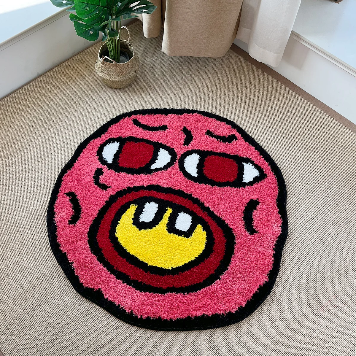 

LAKEA Cherry Bomb Rug Pink Handmade Tufted Carpet Room Decor Kawaii Rug Small Rugs for Bedroom Cartoon Circle Punch Needle Rug