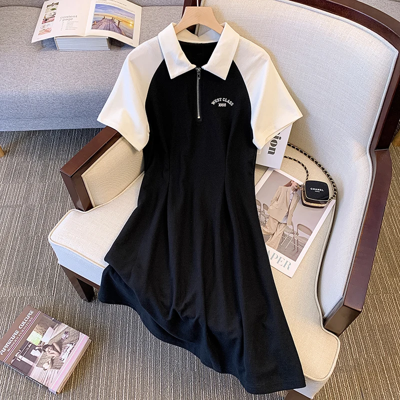 

Large Size L-4XL Women T Shirt Fashion Dress 2022 Summer Short Sleeve Turn Down Collar Casual Knee Dresses Female Robes Cloth