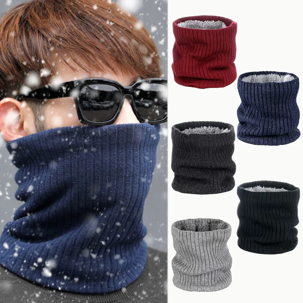

Solid Cashmere Plush Warm Winter Ring Scarf Women Men Knitted Full Face Mask Ring Neck Scarves Scarf Thick Muffler 2023 New