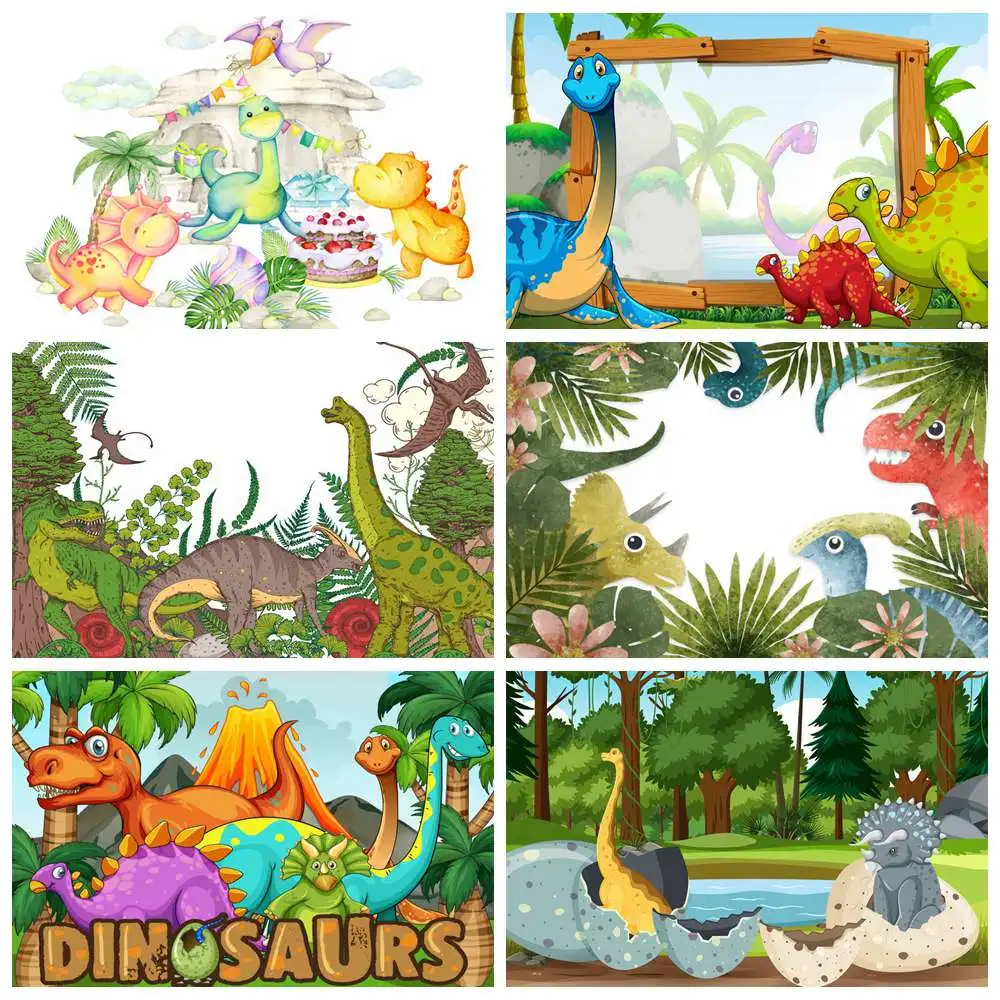 Baby Birthday Decoration Photography Backdrop Custom Children Dinosaurs Eggs Jungle Forest Wild Animals Studio Photo Backgrounds
