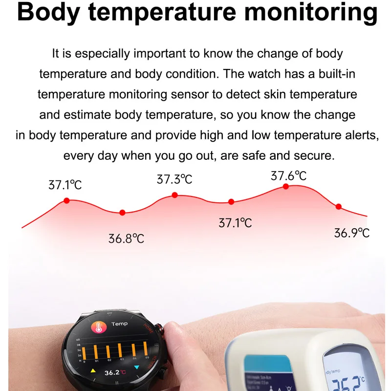 2022 New E300 Smart Watch Tracker Laser Therapy Blood Pressure Oxygen blood Lipids ECG Body Temperature AI Medical Smartwatch