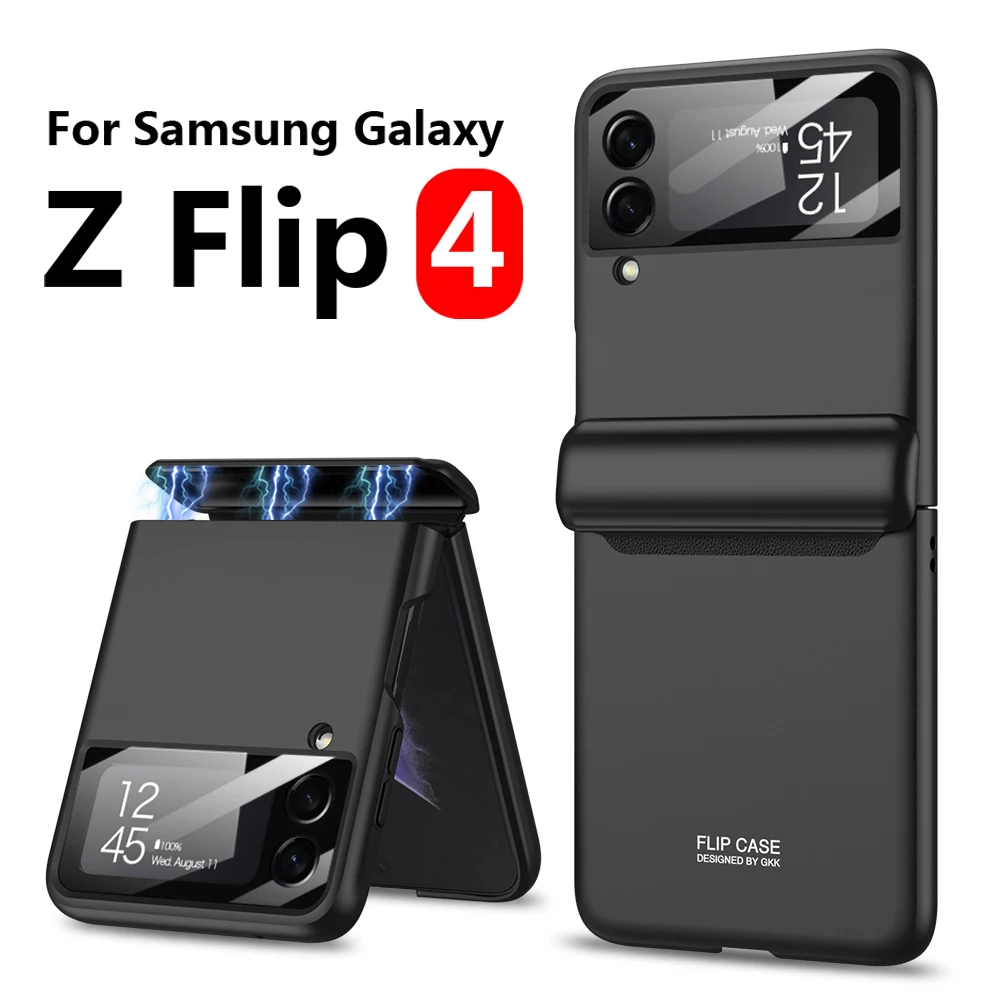 

Магнитный чехол для телефона Samsung Galaxy Z Flip 4, защитная задняя крышка с полной защитой, стеклянный Жесткий пластиковый Чехол-кольцо для камеры