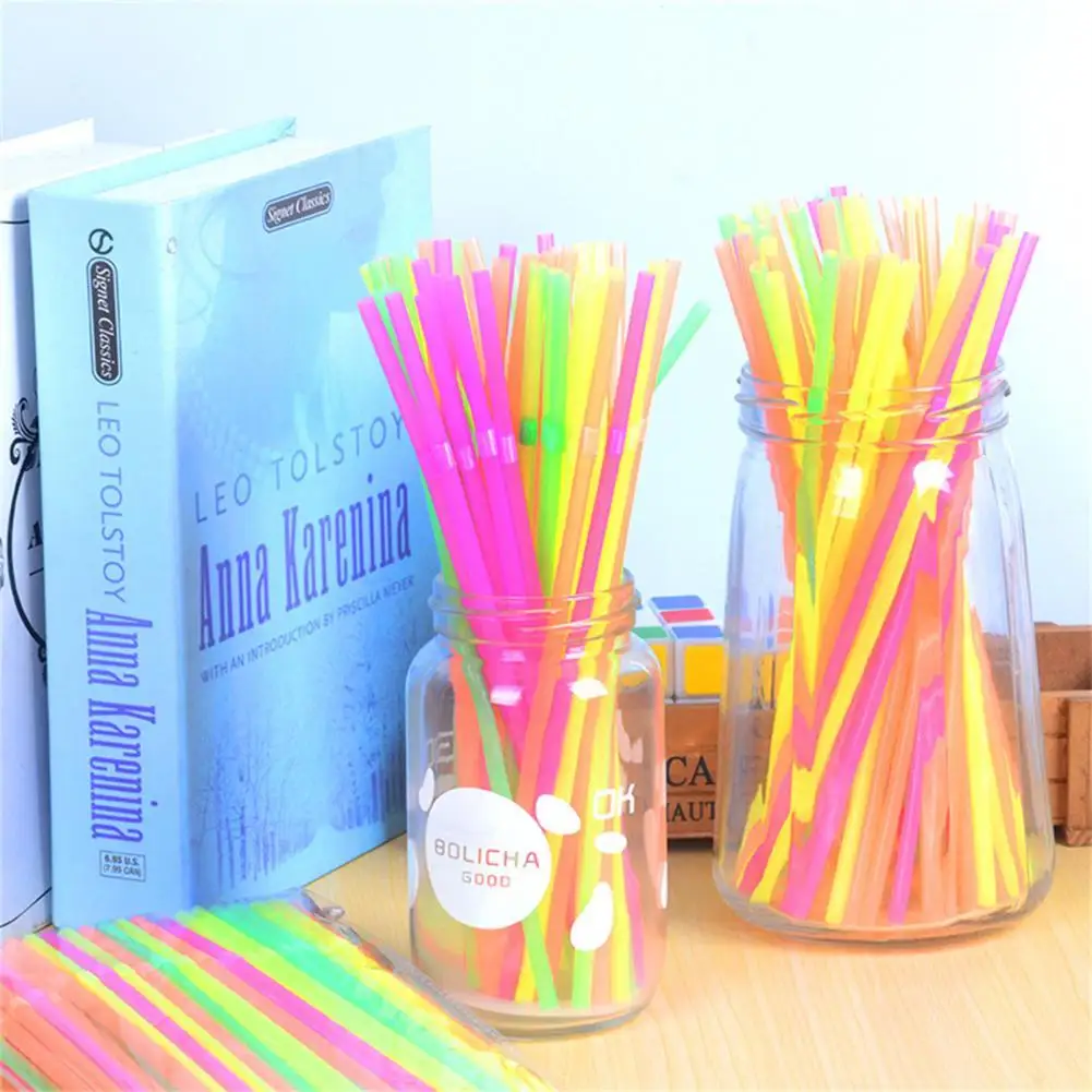 

100Pcs/Set Straw Reliable Colorful Long Straw Stick PP Stirring Straw