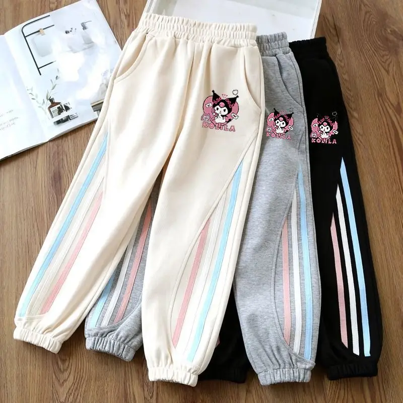 

Anime Sanrios Children Fleece Trousers Kawaii Kuromi Boy Girl Autumn Winter Sweatpants Warm Thicken Cartoon Casual Sports Pants