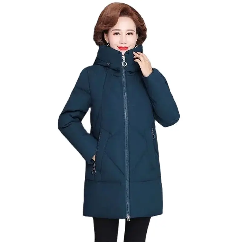 

Women Outwear Middle-aged Mother Winter Coat Thicke Cotton Padded Jacket Female Long Hooded Parkas Warm Windproof Coats 5XL 6XL