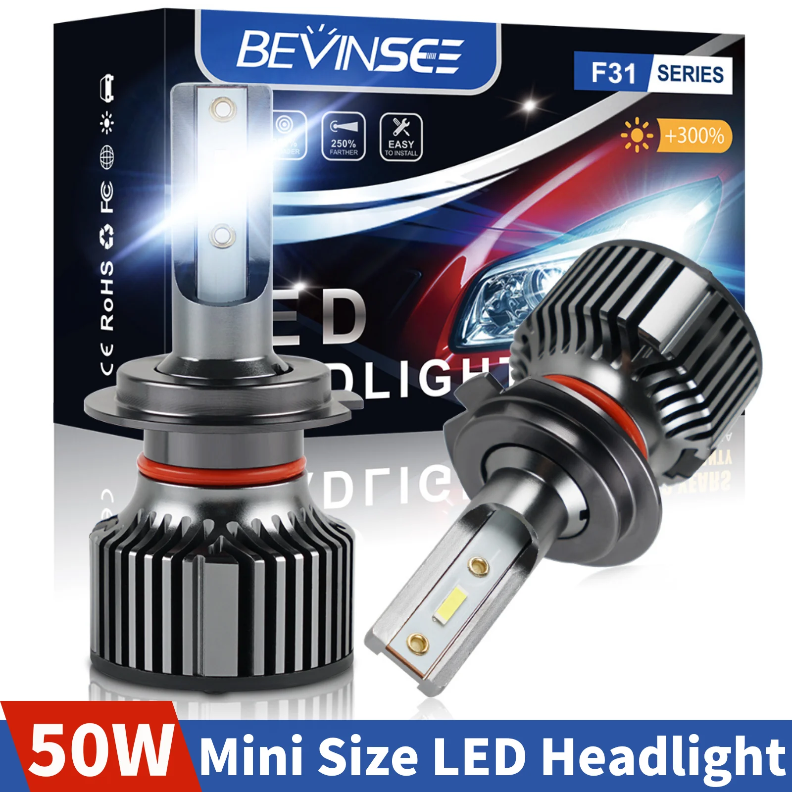 

BEVINSEE H7 Светодиодные фонари H4 Hi-Lo Beam 50W 6000LM H11 9006 HB4 9005 HB3 H1 H3 9012 HIR2 H27 880 881 Светодиодные автопротивотуманные фары 6000K 12V для универсальных автомобилей