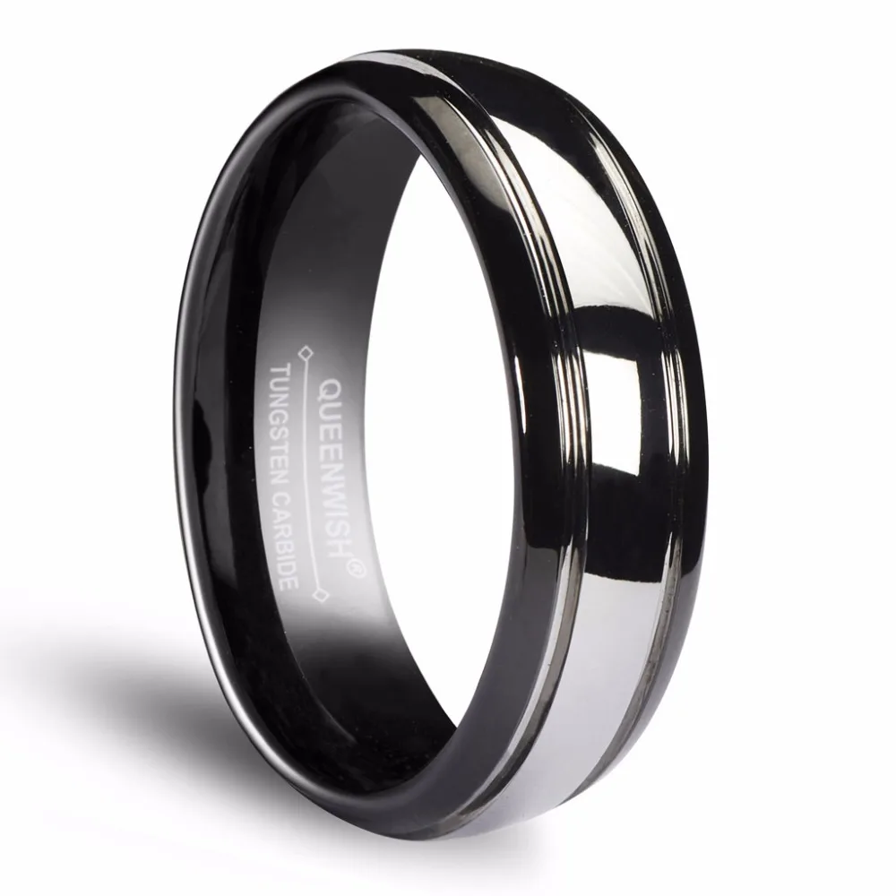 

Tungsten Carbide Rings Men 6mm Dome Black Silver Wedding Bands with High Polished Finish Couple Rings Jewelry