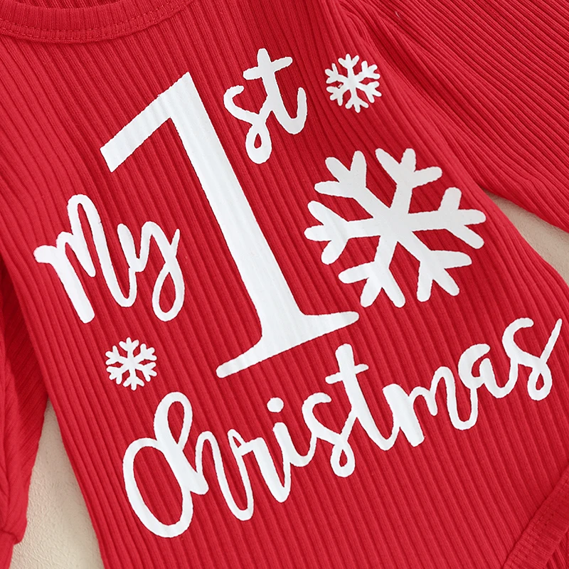 

Новорожденные рождественские костюмы из 3 предметов для маленьких девочек, комбинезон в рубчик с буквенным принтом и расклешенные клетчатые брюки, повязка на голову, комплекты для младенцев