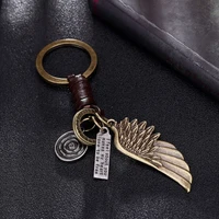 vintage copper angel wings leather key chain creative hand woven car pendant the most suitable accessory for personal backpacks