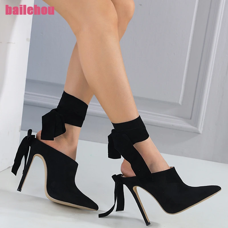 

Туфли-лодочки женские на высоком каблуке, повседневные сандалии с острым носком, роскошная модная обувь с бантом-бабочкой, шлепанцы для вечеринки, 2023