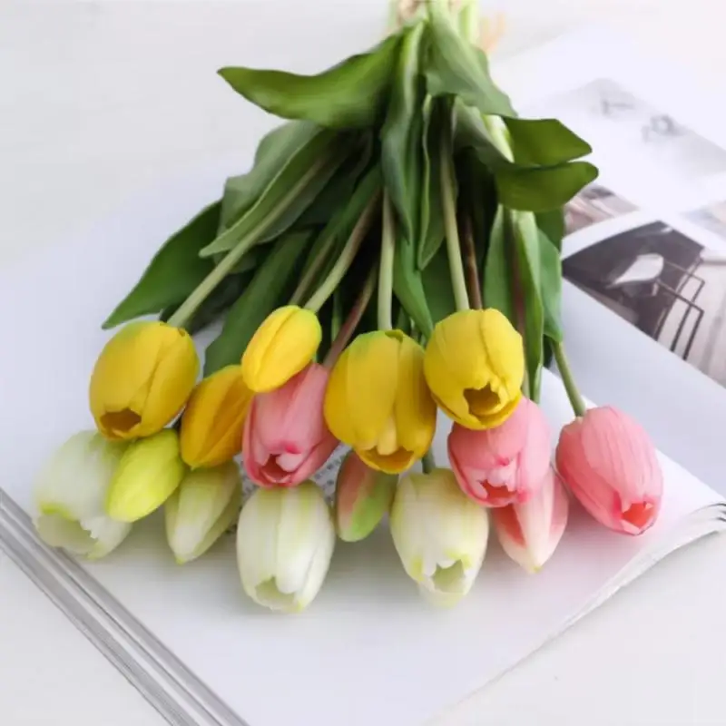 10pcs Luxury Artificial Flowers Silicone Real Touch Tulips Bride Bouquet Decorative Fake Home Christmas Decoration