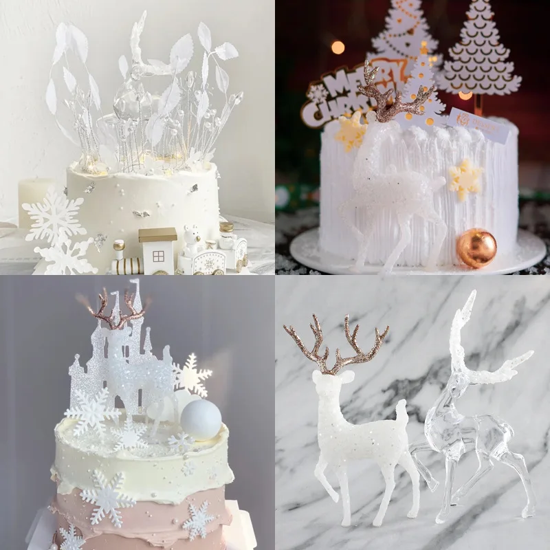 

Christmas Elk Deer Cake Decoration Dessert Table Decor Reindeer Figurines Merry Xmas Home Decor 2023 Children Navidad Noel Gift