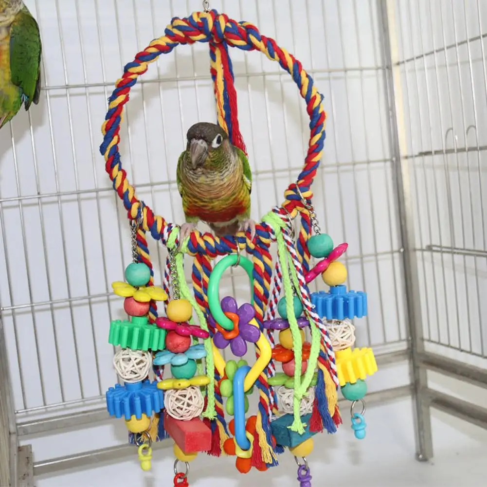 

1PC Pet Bird Parrot Cotton Rope Circle Ring Stand Hanging Swing Cage Chew Play Toy Blocks Swing Food Grade Toys Pets Supplies
