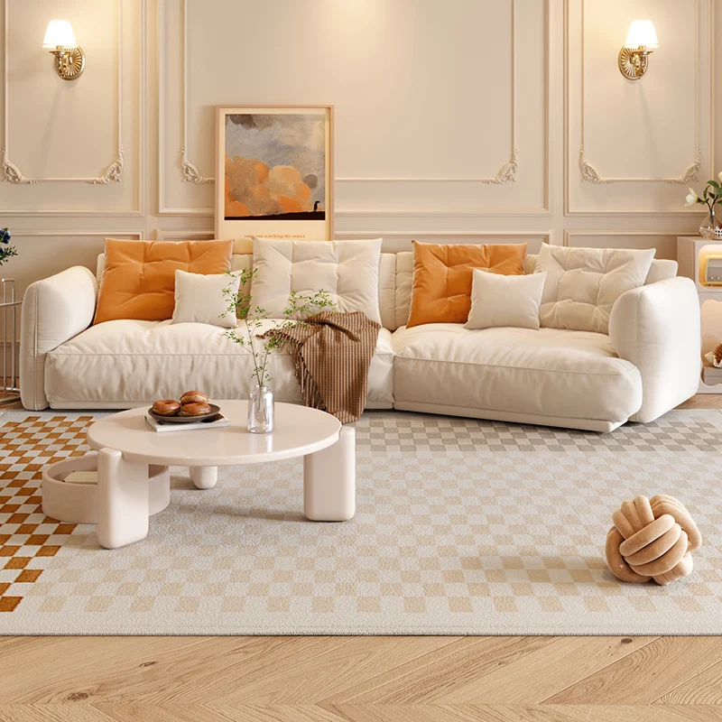 

Кремовый стильный тканевый диван особой формы, женский роскошный гостиная, небольшой блок, простой современный угловой тканевый латексный диван