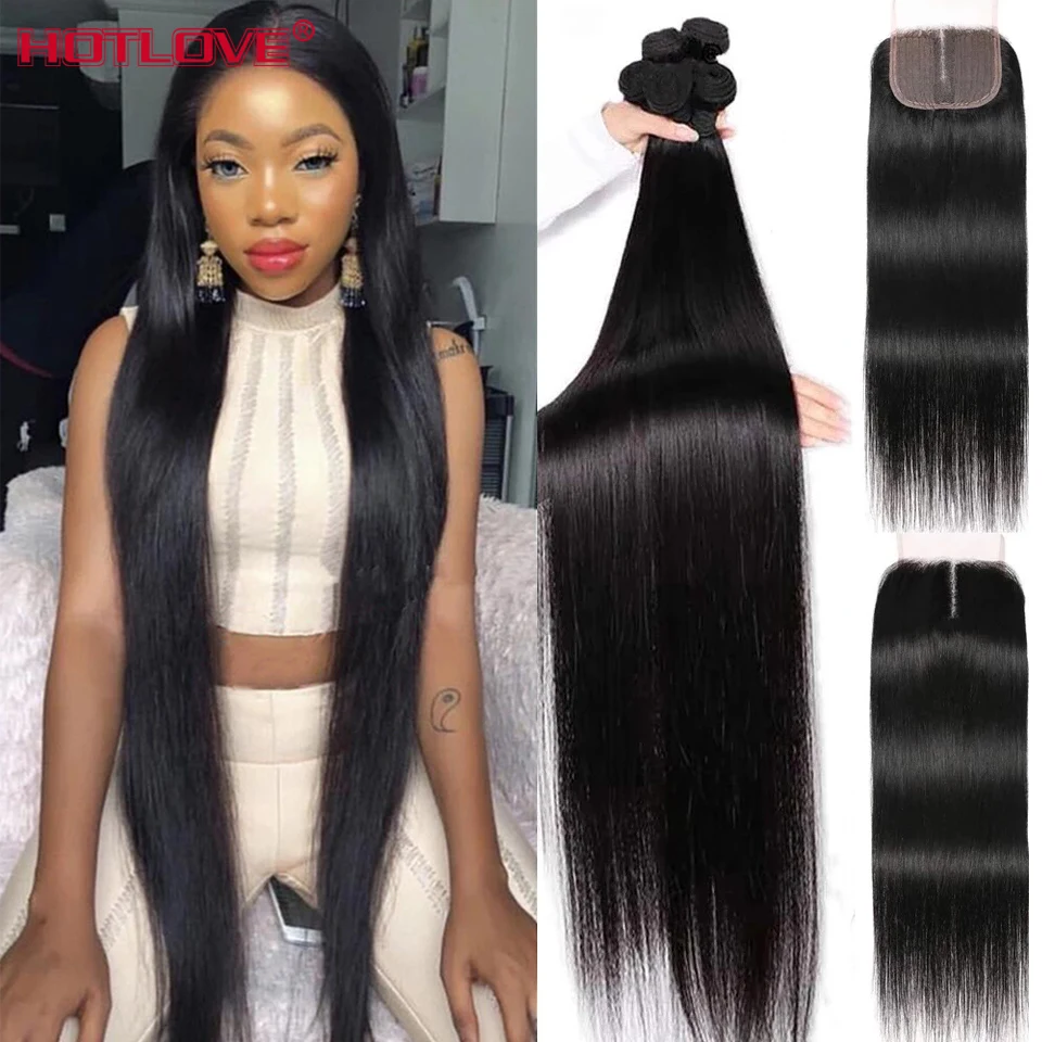 Straight Bundles With Closure Brazilian Human Hair Bundles With Closure Pre Plucked Bundles With Closure Remy Hair Extensions