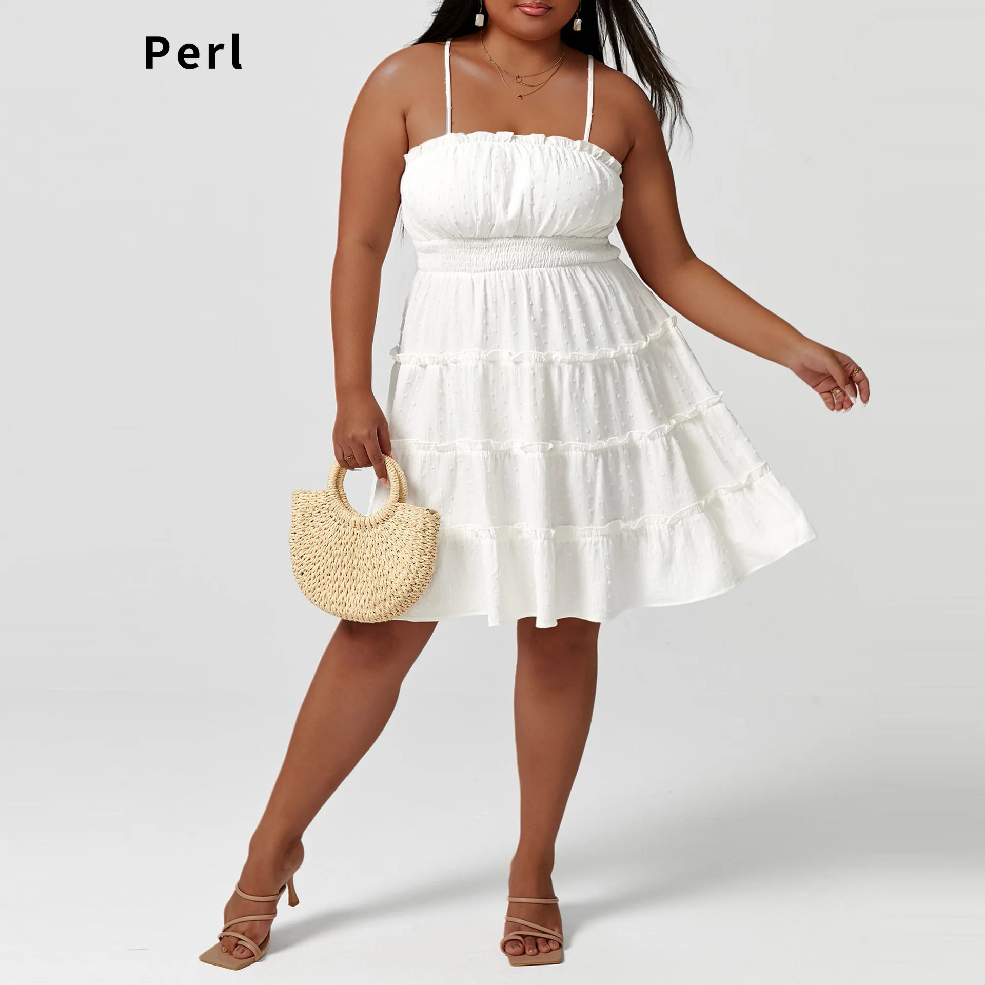 

Perl White Sling Cross Open Back Dress Plus Size Women Clothing Summer Outfit Sexy Party Club Wear Vestidos De Verano Mujer