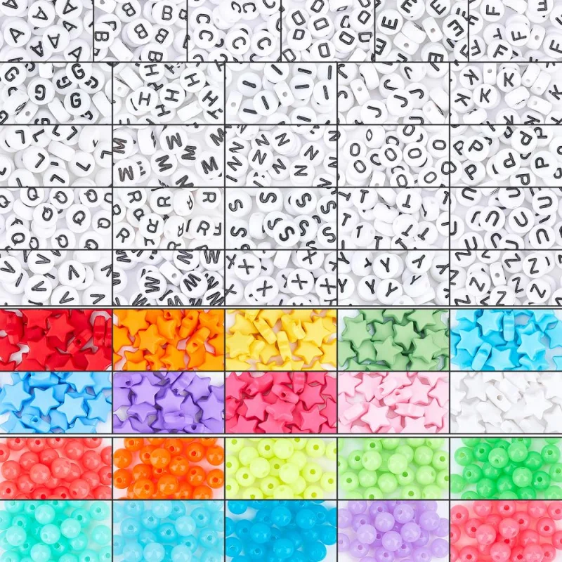 1380Pcs Wholesale Acrylic Beads Mixed Star Round Letters Loose Spacer Bead for DIY Necklace Bracelet Earring Jewelry Making