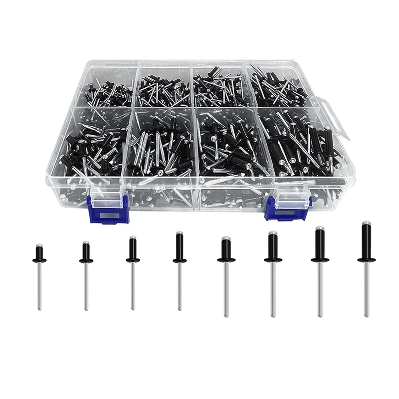 

1Set Rivets Blind Rivets Assortment Kit 8 Sizes Black (1/8In X 1/4In,5/16In,3/8In,1/2In,3/16In X 5/16In,3/8In, 1/2In,5/8In)