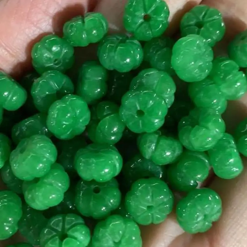 

10pc Natural A Green Jade 10mm Pumpkin Beads DIY Bracelet Bangle Jadeite Jewellery Fashion Accessories Amulet Gifts Women Men