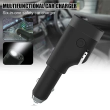6 In 1 Car Charger Adapter Fast Charging with LED Flashlight Emergency Window Breaker Belt Cutter Multi-function Phone Charger