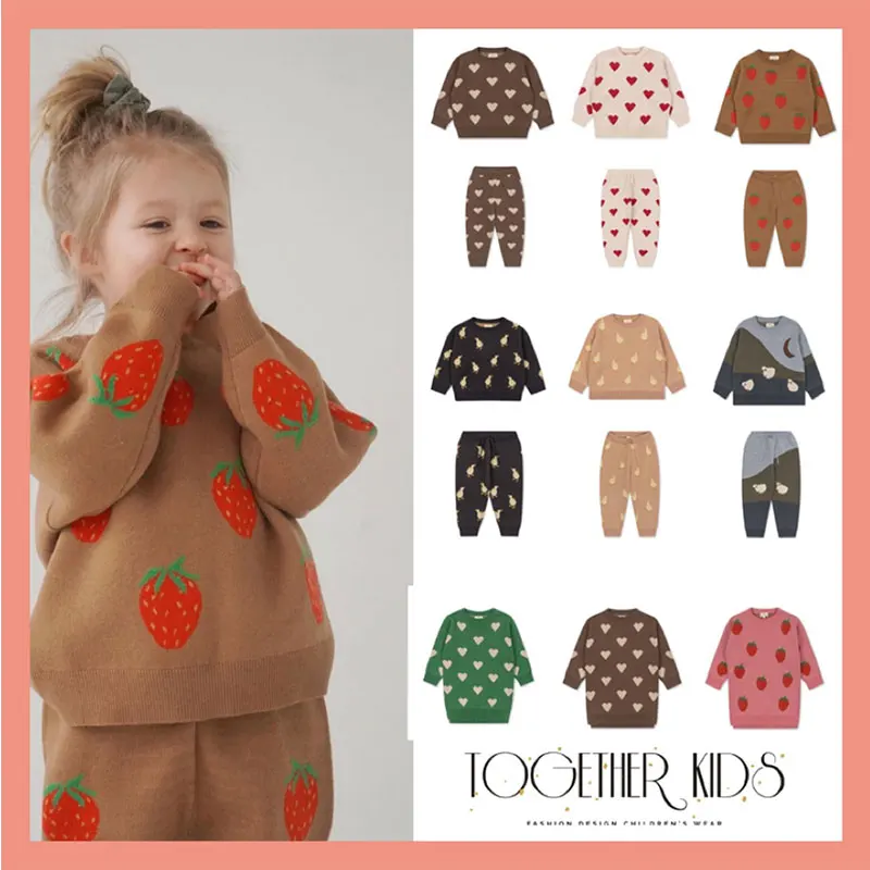 

KS 2022 Winter Children Sweaters Pant Set Brand Printed Fashion Baby Girls Knitted Dress Fashion Kids Boy Knit Top Clothes