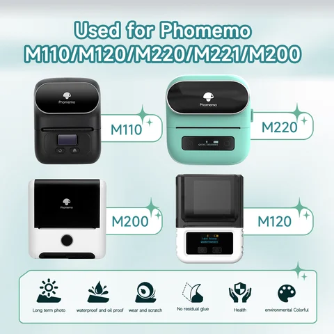 Бумага Phomemo Многоцелевые термоэтикетки для принтера этикеток M110 M200 M220, клейкая бумага, круглая квадратная бумага для печати, наклейка