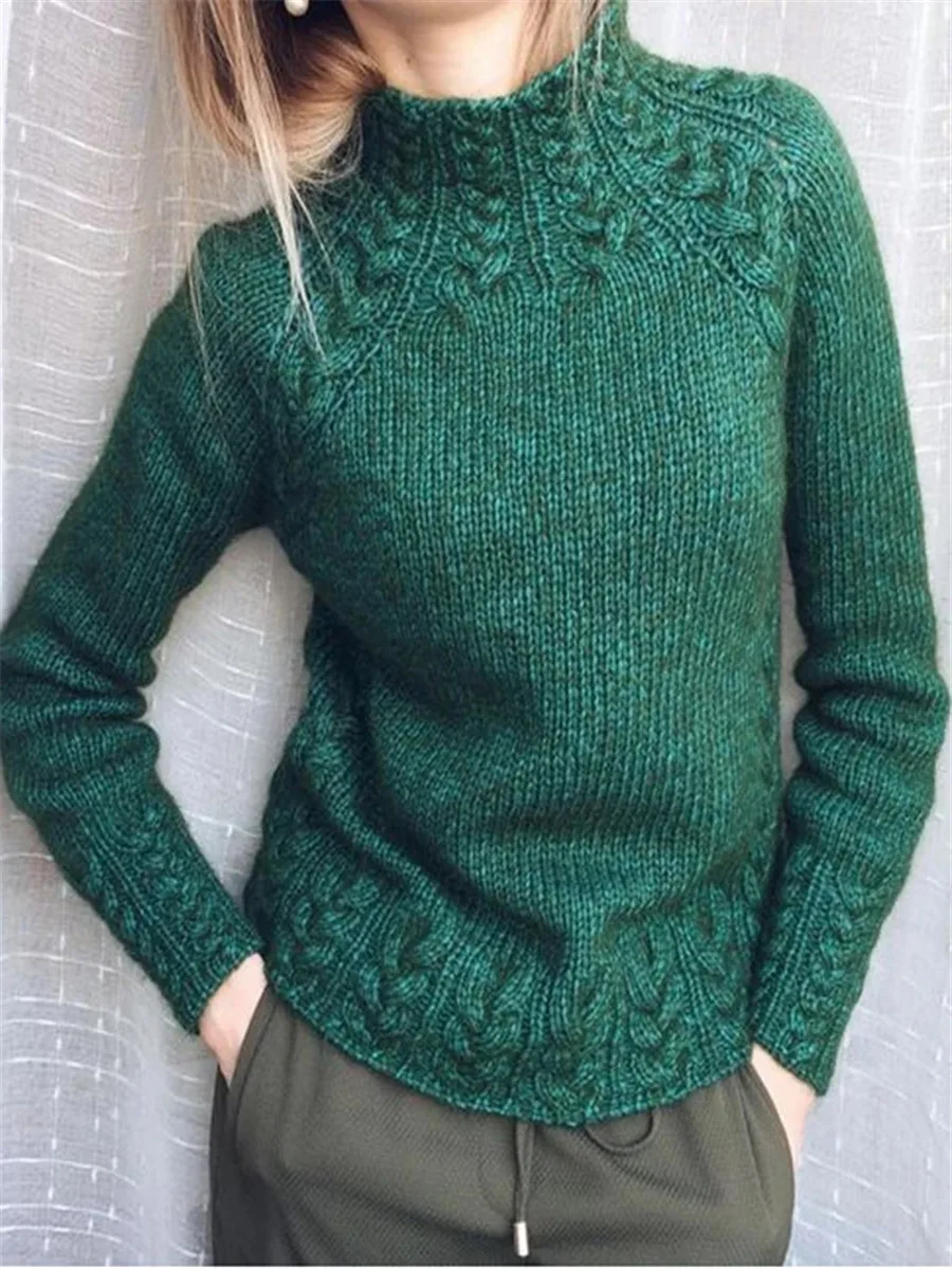 Women Sweater Solid Color Fried Dough Twist Pattern Sweater Knitting Sweater Pullover