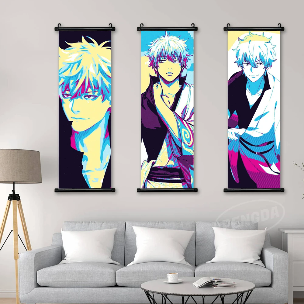 

Wall Art Canvas Gintama Pictures Poster Sakata Gintoki Scroll Hanging Painting Anime Print Home Decoration LBedside Background