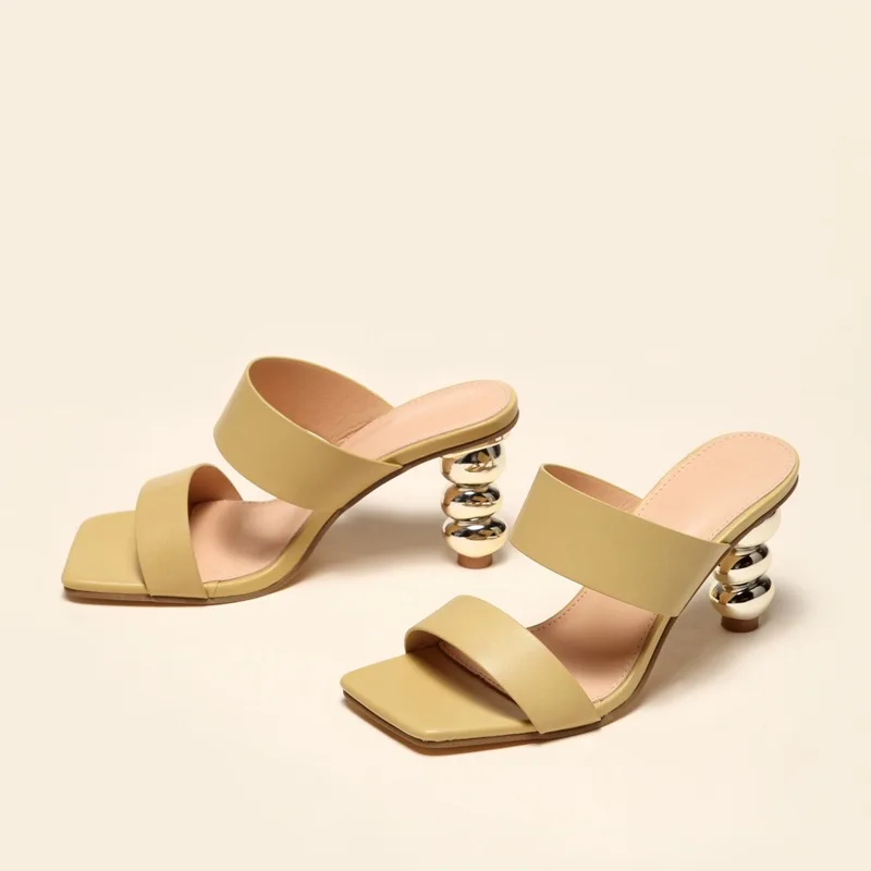 

Spring And Summer New Thick Heel Sandals Large Size Electroplating Middle Heel Sexy Sandals And Slippers