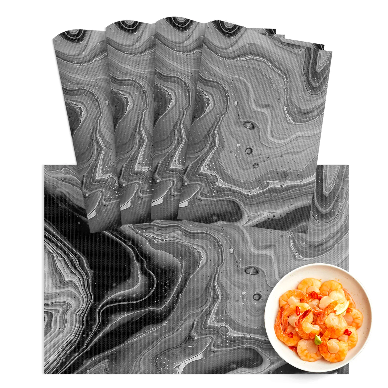 

4/6Pcs Table Mat Fluid Art Black And White Bowl Pad Coaster Set PVC Dining Table Placemats Home Decoration Kitchen Accessories