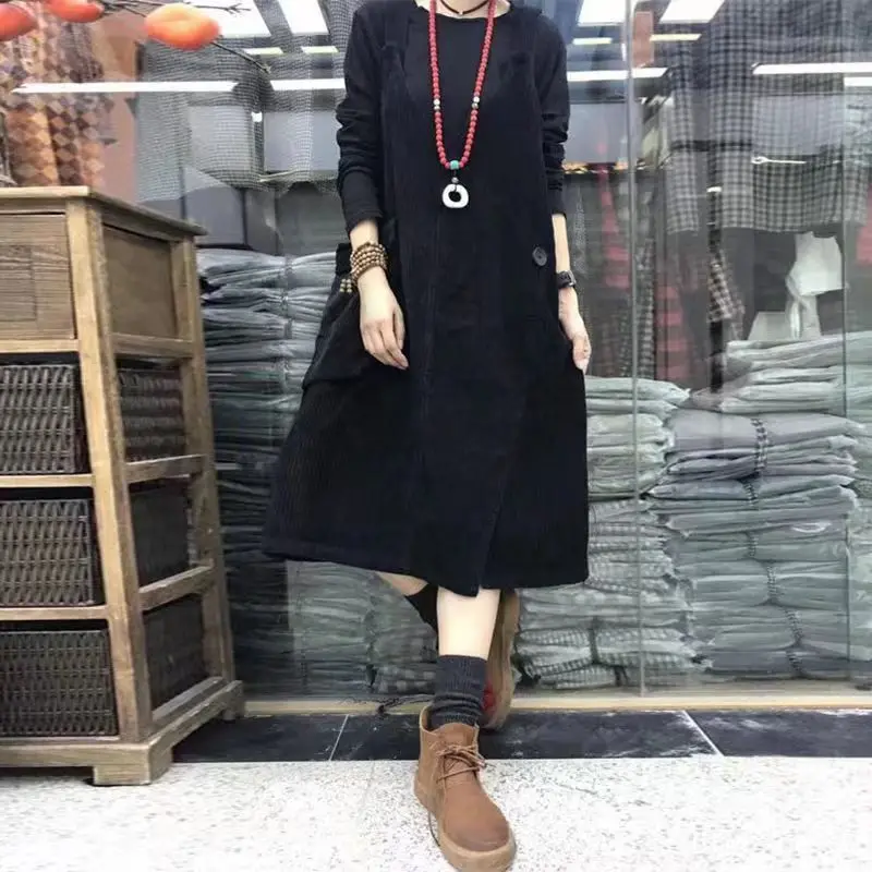 Женская юбка с вельветовым ремнем свободная косая среднего и длинного цвета