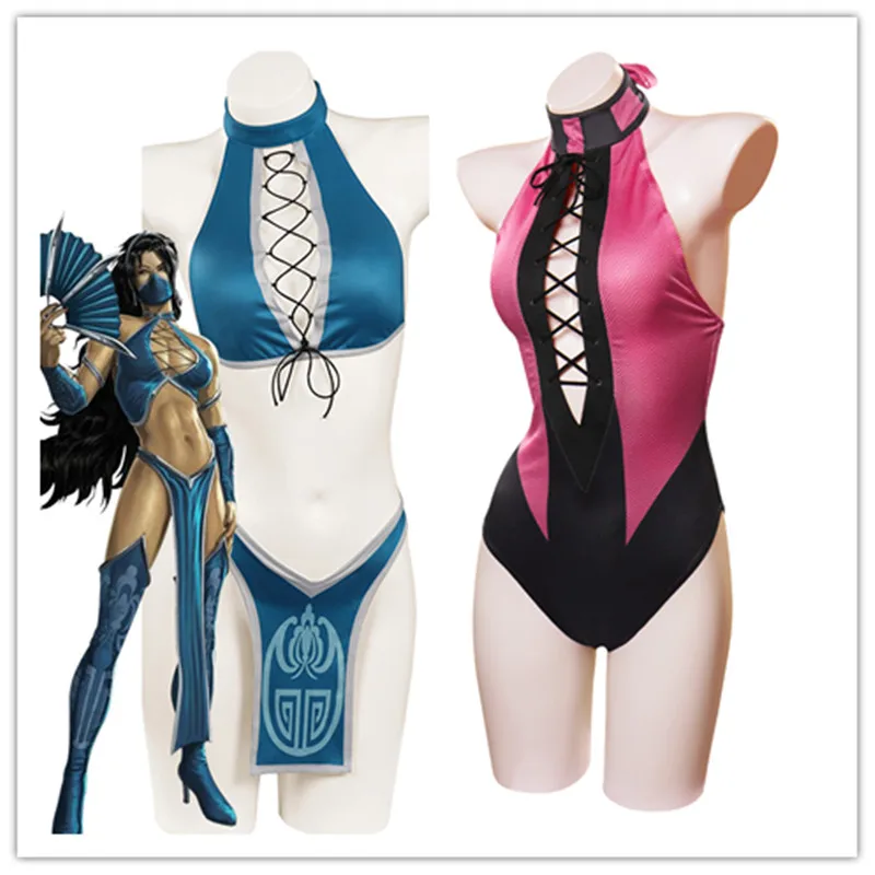 Mileena Kitada Cosplay Mortal cos Kombat Costume Bikini Swimsuit Jumpsuit Women Sexy Swimwear Outfits Halloween Carnival Suit