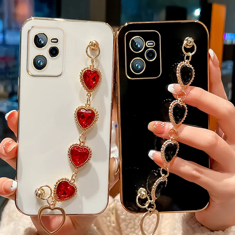 

For Realme C35 Luxury Flash Rhinestone Bracelet Case For OPPO Realme C35 C30 C30s C31 Cover Silicone Chain Case RealmeC35 Women