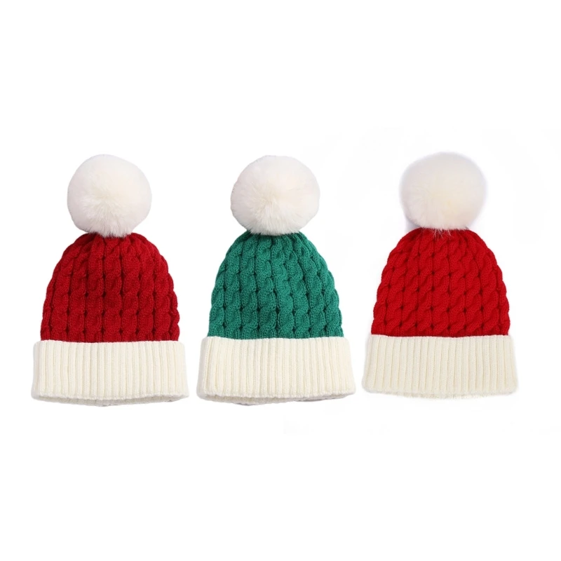 

Зимние облегающие шапки с милым большим помпоном Рождественская вязаная шапка для девочек