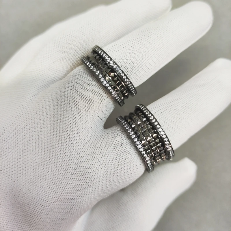 European Black Warrior Edge Diamond Rivet Ring Wide and Narrow Edition Men's Women's Fashion High end Jewelry Gift