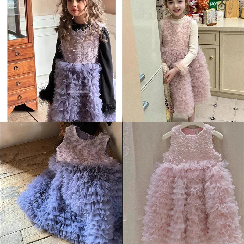 Детское Сетчатое платье-пачка aw24 для девочек с длинным рукавом