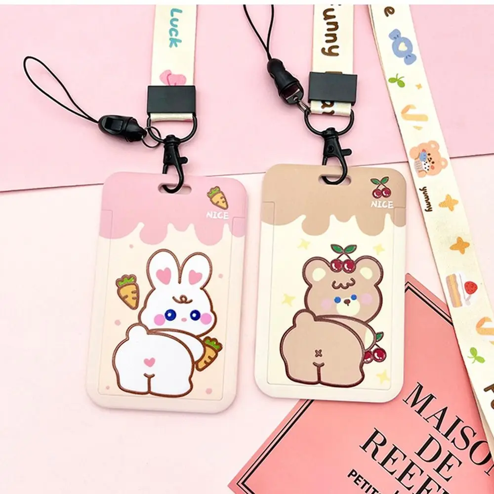 

Card Holder With Lanyard Bear Bus Card Holders Cartoon Card Case Card Access Control Card Storage Cover Rabbit Card Holders