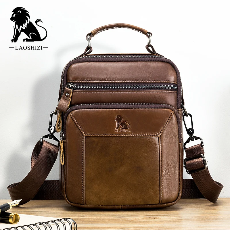LAOSHIZI LUOSEN Top leather men's messenger bag multifunctional foreign trade European and American trend men's bag