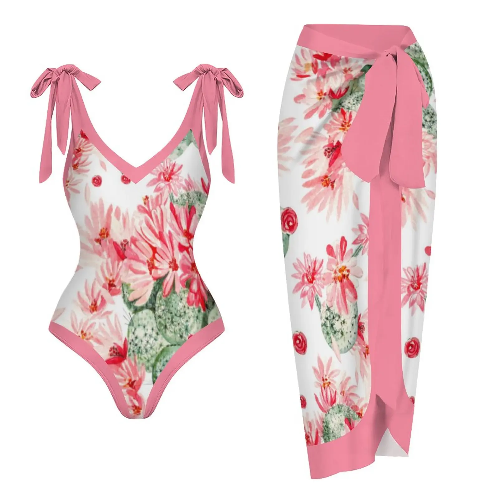 Women Swimsuit Bowknot Retro One Piece Swimwear Floral Printed 2023 Polyester Elegant Brazilian Summer Bathing Suit And Cover Up