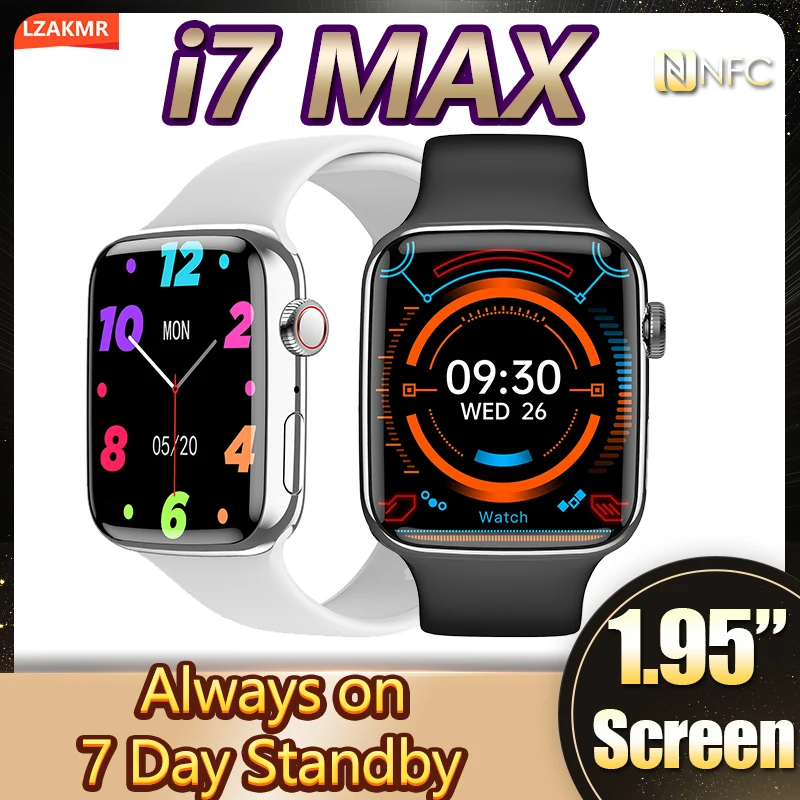 

LZAKMR i7MAX Smart Watch ALways on Bluetooth Call free Dial NFC Men Women Smartwatch Voice Assistant Series 7 for Apple Android